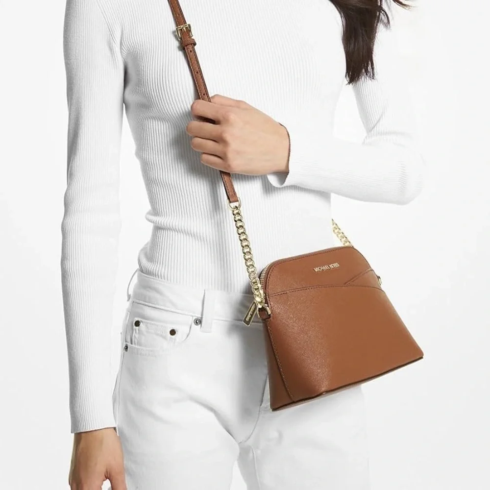 NWT MICHAEL Michael Kors Jet Set Travel Medium Dome Crossbody Bag Leather Brown